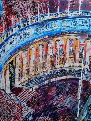County Hall - ©2020 - Cathy_Read-75x105cm - Watercolour and acrylic ink on paper