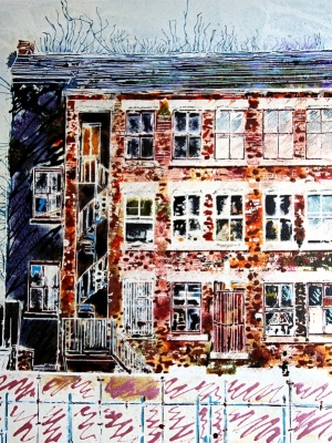 Access All Floors  - ©2022 - Cathy Read - Watercolour and Acrylic ink - 40  x 50 cm