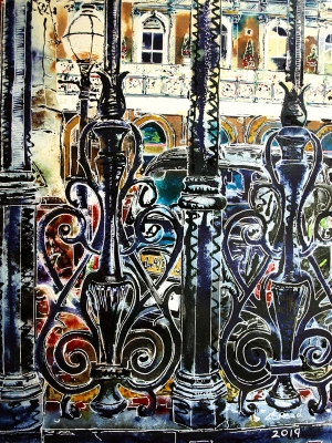 Charing Cross - ©2019 - Cathy Read -watercolour and acrylic ink-51-x-41cm