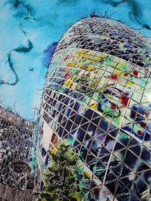 Harlequin_Gherkin - Cathy Read ©2020 - Watercolour and acrylic ink -76x56cm