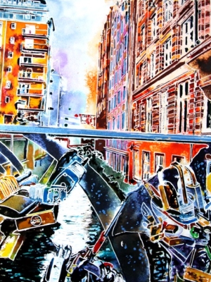 Love Locks - ©2022 Cathy Read - 40x50cm - Watercolour and acrylic ink