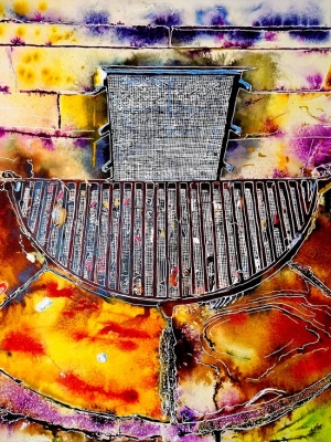 Pavement-Perusal-©2023-Cathy-Read-Watercolour-and-Acrylic-ink-56-x-76-cm-1000