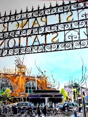 St Pancras Kings Cross -  ©2022 - Cathy Read - Watercolour and Acrylic -56 x 76cm