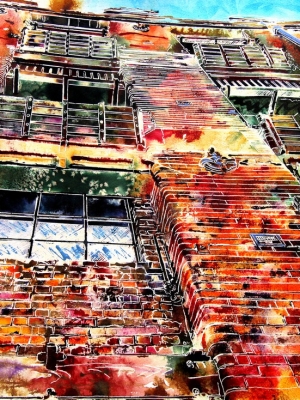 Warehouse Story - ©2024 - Cathy Read - Watercolour and Acrylic - 45.5 x 61cm