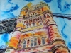Tower Bridge South Tower - ©2022 - Cathy Read - Watercolour acrylic on papered cradled panel 91x91 cm